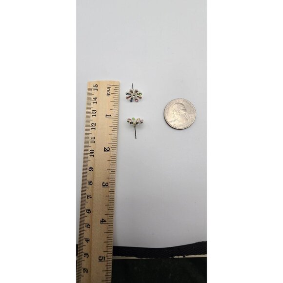 VTG Flower Power Rainbow Rhinestone Daisy Floral Stud Post Earrings Womens Gift - Picture 2 of 9